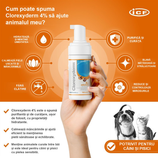Spumă Antiseptică pentru Câini și Pisici Clorexyderm , 100 ml – ICF